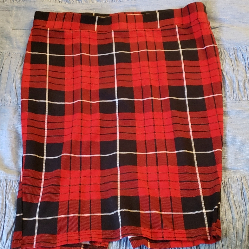 Torrid red plaid ponte pencil skirt